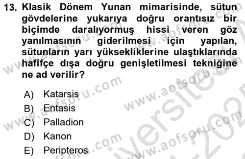 Sanat Tarihi Dersi 2024 - 2025 Yılı Yaz Okulu Sınav Soruları 13. Soru
