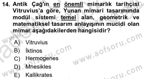 Sanat Tarihi Dersi 2024 - 2025 Yılı Yaz Okulu Sınav Soruları 14. Soru
