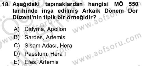 Sanat Tarihi Dersi 2024 - 2025 Yılı Yaz Okulu Sınav Soruları 18. Soru