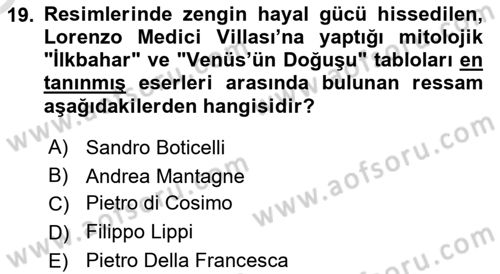 Sanat Tarihi Dersi 2024 - 2025 Yılı Yaz Okulu Sınav Soruları 19. Soru