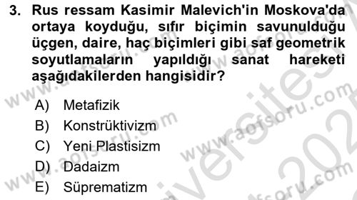 Sanat Tarihi Dersi 2024 - 2025 Yılı Yaz Okulu Sınav Soruları 3. Soru
