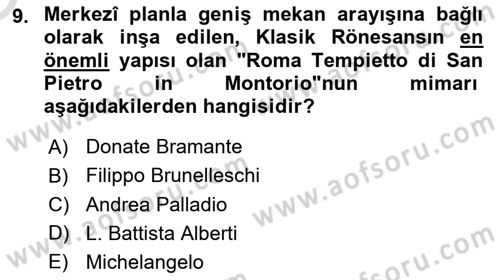 Sanat Tarihi Dersi 2024 - 2025 Yılı Yaz Okulu Sınav Soruları 9. Soru