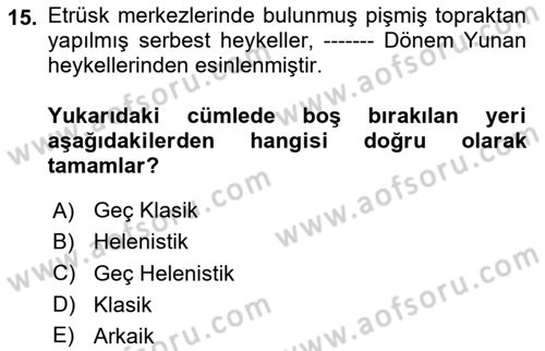 Sanat Tarihi Dersi 2025 - 2026 Yılı (Vize) Ara Sınav Soruları 15. Soru