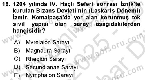 Sanat Tarihi Dersi 2025 - 2026 Yılı (Vize) Ara Sınav Soruları 18. Soru