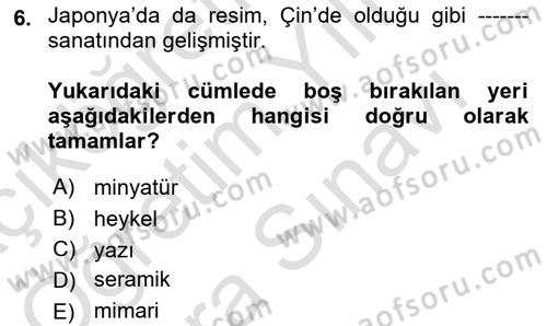 Sanat Tarihi Dersi 2025 - 2026 Yılı (Vize) Ara Sınav Soruları 6. Soru