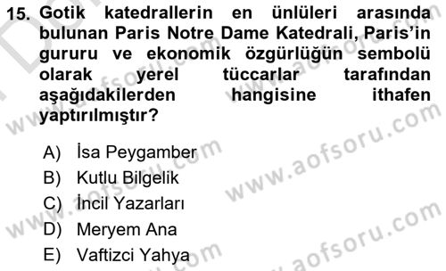 Sanat Tarihi Dersi 2025 - 2026 Yılı (Final) Dönem Sonu Sınav Soruları 15. Soru