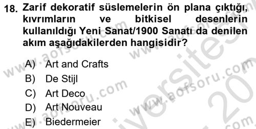 Sanat Tarihi Dersi 2025 - 2026 Yılı (Final) Dönem Sonu Sınav Soruları 18. Soru
