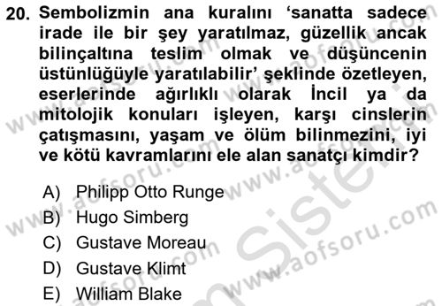Sanat Tarihi Dersi 2025 - 2026 Yılı (Final) Dönem Sonu Sınav Soruları 20. Soru