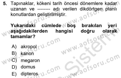 Sanat Tarihi Dersi 2025 - 2026 Yılı (Final) Dönem Sonu Sınav Soruları 5. Soru