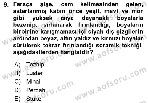 Sanat Tarihi Dersi 2025 - 2026 Yılı (Final) Dönem Sonu Sınav Soruları 9. Soru