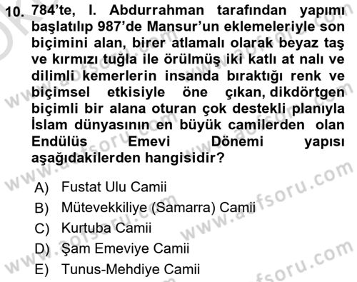 Sanat Tarihi Dersi 2025 - 2026 Yılı Yaz Okulu Sınav Soruları 10. Soru
