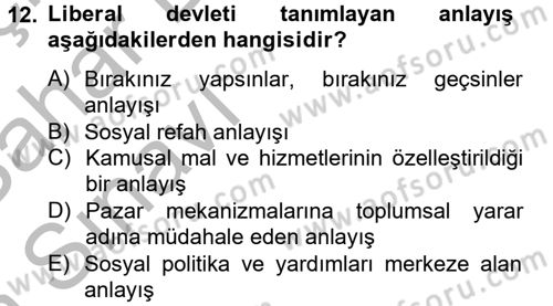 Topluma Hizmet Eğitimi Dersi 2012 - 2013 Yılı (Vize) Ara Sınav Soruları 12. Soru