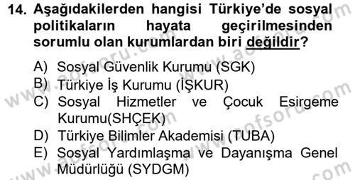 Topluma Hizmet Eğitimi Dersi 2012 - 2013 Yılı (Vize) Ara Sınav Soruları 14. Soru