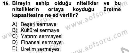 Topluma Hizmet Eğitimi Dersi 2012 - 2013 Yılı (Vize) Ara Sınav Soruları 15. Soru