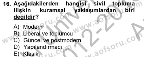 Topluma Hizmet Eğitimi Dersi 2012 - 2013 Yılı (Vize) Ara Sınav Soruları 16. Soru