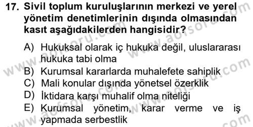 Topluma Hizmet Eğitimi Dersi 2012 - 2013 Yılı (Vize) Ara Sınav Soruları 17. Soru