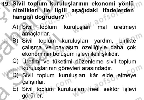 Topluma Hizmet Eğitimi Dersi 2012 - 2013 Yılı (Vize) Ara Sınav Soruları 19. Soru