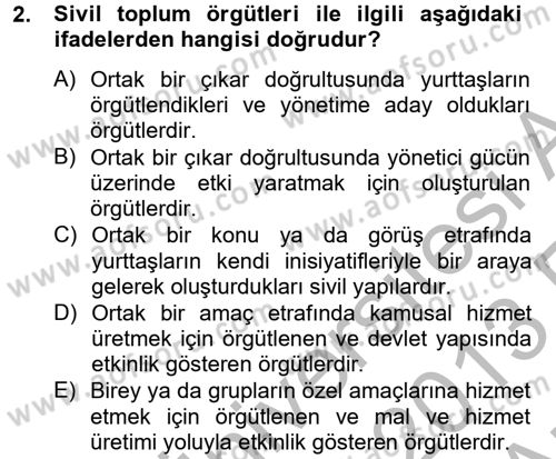 Topluma Hizmet Eğitimi Dersi 2012 - 2013 Yılı (Vize) Ara Sınav Soruları 2. Soru