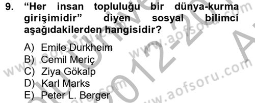 Topluma Hizmet Eğitimi Dersi 2012 - 2013 Yılı (Vize) Ara Sınav Soruları 9. Soru