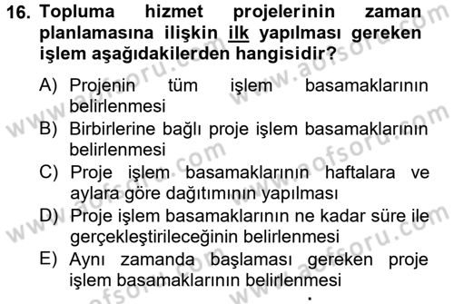 Topluma Hizmet Eğitimi Dersi 2012 - 2013 Yılı (Final) Dönem Sonu Sınav Soruları 16. Soru