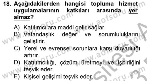 Topluma Hizmet Eğitimi Dersi 2012 - 2013 Yılı (Final) Dönem Sonu Sınav Soruları 18. Soru