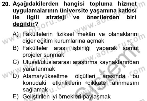 Topluma Hizmet Eğitimi Dersi 2012 - 2013 Yılı (Final) Dönem Sonu Sınav Soruları 20. Soru