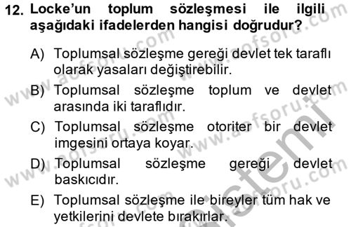Topluma Hizmet Eğitimi Dersi 2013 - 2014 Yılı (Vize) Ara Sınav Soruları 12. Soru