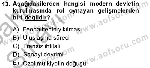 Topluma Hizmet Eğitimi Dersi 2013 - 2014 Yılı (Vize) Ara Sınav Soruları 13. Soru