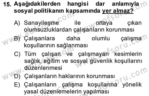 Topluma Hizmet Eğitimi Dersi 2013 - 2014 Yılı (Vize) Ara Sınav Soruları 15. Soru