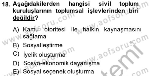 Topluma Hizmet Eğitimi Dersi 2013 - 2014 Yılı (Vize) Ara Sınav Soruları 18. Soru