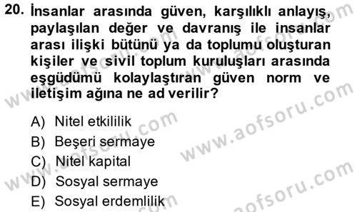 Topluma Hizmet Eğitimi Dersi 2013 - 2014 Yılı (Vize) Ara Sınav Soruları 20. Soru