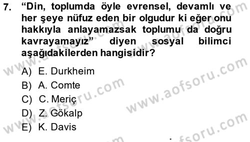 Topluma Hizmet Eğitimi Dersi 2013 - 2014 Yılı (Vize) Ara Sınav Soruları 7. Soru