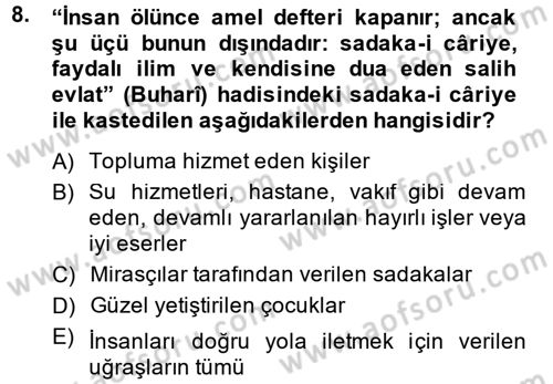 Topluma Hizmet Eğitimi Dersi 2013 - 2014 Yılı (Vize) Ara Sınav Soruları 8. Soru