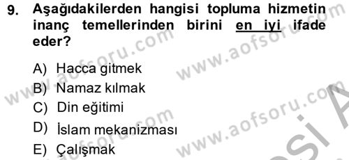 Topluma Hizmet Eğitimi Dersi 2013 - 2014 Yılı (Vize) Ara Sınav Soruları 9. Soru