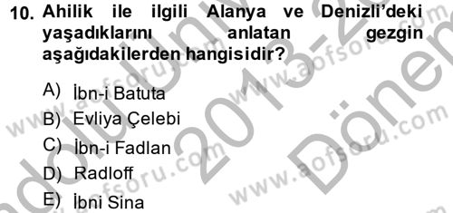 Topluma Hizmet Eğitimi Dersi 2013 - 2014 Yılı (Final) Dönem Sonu Sınav Soruları 10. Soru