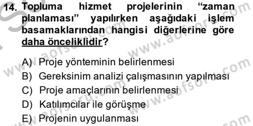 Topluma Hizmet Eğitimi Dersi 2013 - 2014 Yılı (Final) Dönem Sonu Sınav Soruları 14. Soru