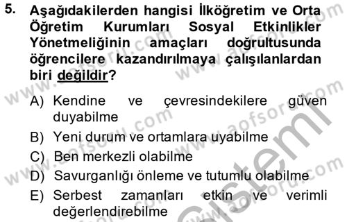 Topluma Hizmet Eğitimi Dersi 2013 - 2014 Yılı (Final) Dönem Sonu Sınav Soruları 5. Soru