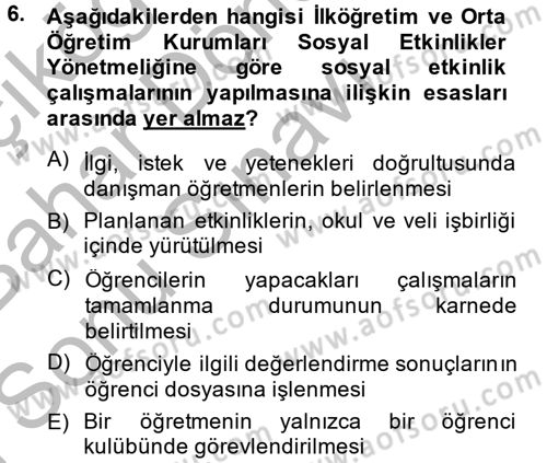 Topluma Hizmet Eğitimi Dersi 2013 - 2014 Yılı (Final) Dönem Sonu Sınav Soruları 6. Soru