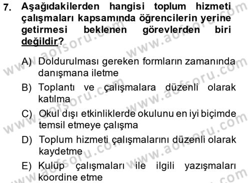 Topluma Hizmet Eğitimi Dersi 2013 - 2014 Yılı (Final) Dönem Sonu Sınav Soruları 7. Soru