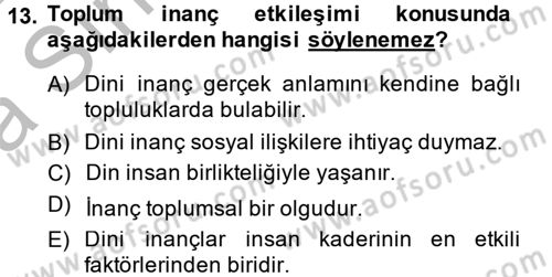 Topluma Hizmet Eğitimi Dersi 2014 - 2015 Yılı (Vize) Ara Sınav Soruları 13. Soru