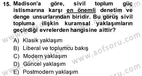 Topluma Hizmet Eğitimi Dersi 2014 - 2015 Yılı (Vize) Ara Sınav Soruları 15. Soru