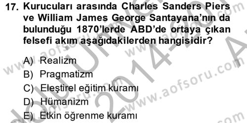 Topluma Hizmet Eğitimi Dersi 2014 - 2015 Yılı (Vize) Ara Sınav Soruları 17. Soru
