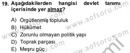 Topluma Hizmet Eğitimi Dersi 2014 - 2015 Yılı (Vize) Ara Sınav Soruları 19. Soru