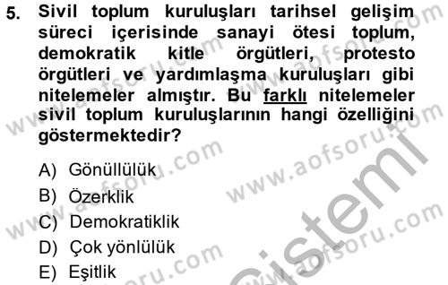 Topluma Hizmet Eğitimi Dersi 2014 - 2015 Yılı (Vize) Ara Sınav Soruları 5. Soru