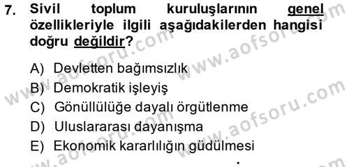 Topluma Hizmet Eğitimi Dersi 2014 - 2015 Yılı (Vize) Ara Sınav Soruları 7. Soru
