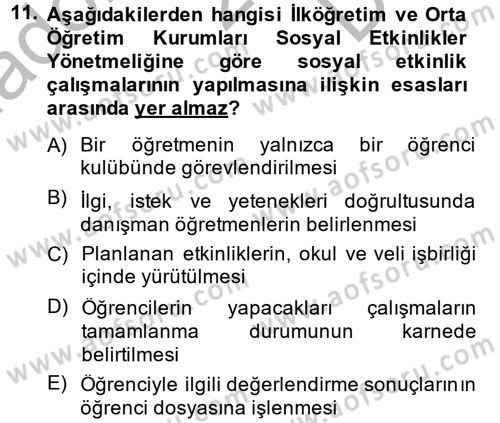 Topluma Hizmet Eğitimi Dersi 2014 - 2015 Yılı (Final) Dönem Sonu Sınav Soruları 11. Soru