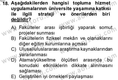 Topluma Hizmet Eğitimi Dersi 2014 - 2015 Yılı (Final) Dönem Sonu Sınav Soruları 18. Soru