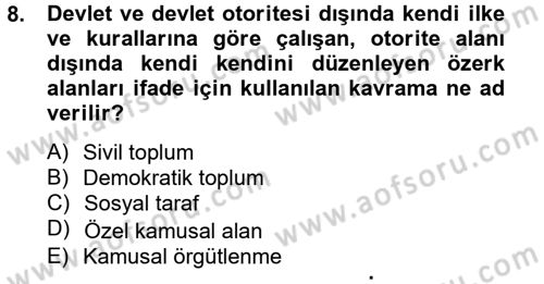 Topluma Hizmet Eğitimi Dersi 2014 - 2015 Yılı (Final) Dönem Sonu Sınav Soruları 8. Soru