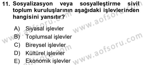Topluma Hizmet Eğitimi Dersi 2015 - 2016 Yılı (Vize) Ara Sınav Soruları 11. Soru