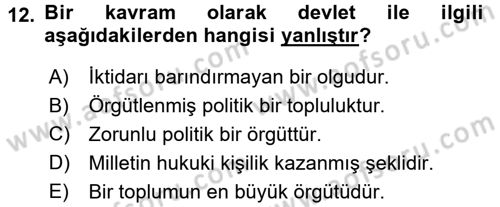 Topluma Hizmet Eğitimi Dersi 2015 - 2016 Yılı (Vize) Ara Sınavı 12. Soru